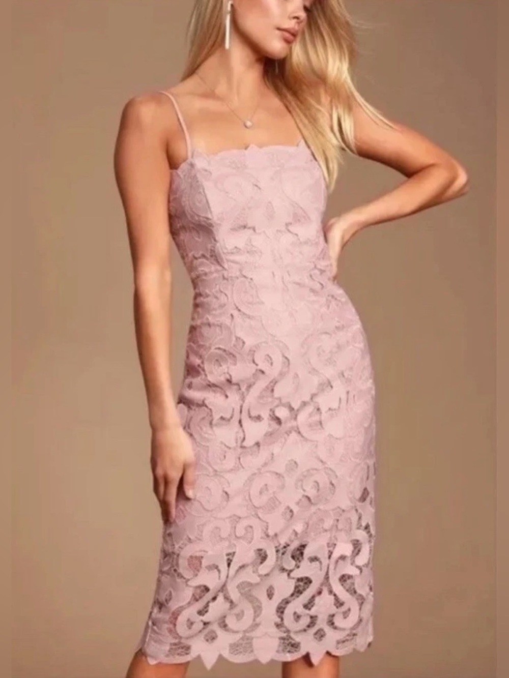 BARDOT Lina Lace Dress in Light Pink Satin Lining Stretch Women US Size 8